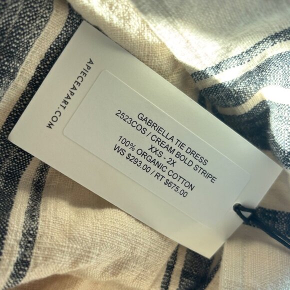 NWT APIECE APART Gabriella Tie Wrap Dress Organic Cotton Midi Cream Bold Stripe - Picture 8 of 8